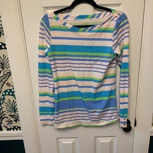 Lilly Pulitzer Striped Long Sleeve Tee in Blue, Green & White